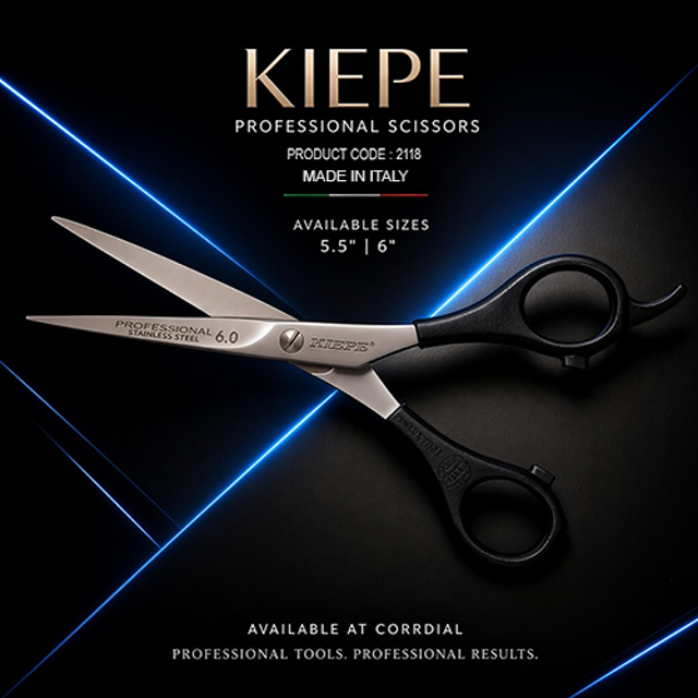 قیچی آرایشگاهی کیپه 2118 (ساخت ایتالیا + بیمه ارسال، 6 اینچ - KIEPE - PLASTIC HANDLE SERIES)