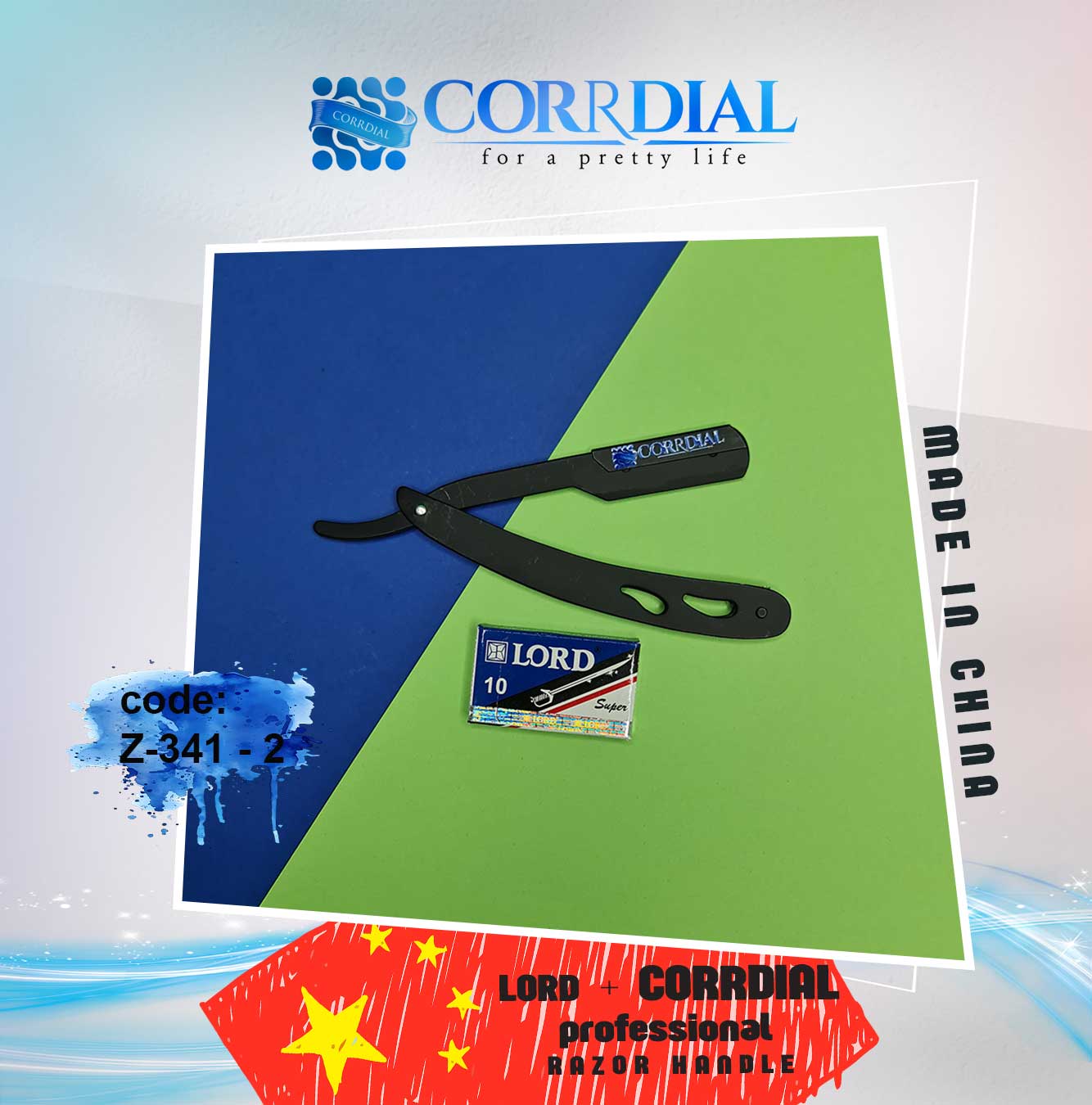 دسته تیغ فلزی کردیال + بسته 10 عددی تیغ لرد (تولید چین و مصر ، اصلی ، بیمه ارسال،(12) CORRDIAL RAZOR METAL HANDLE)