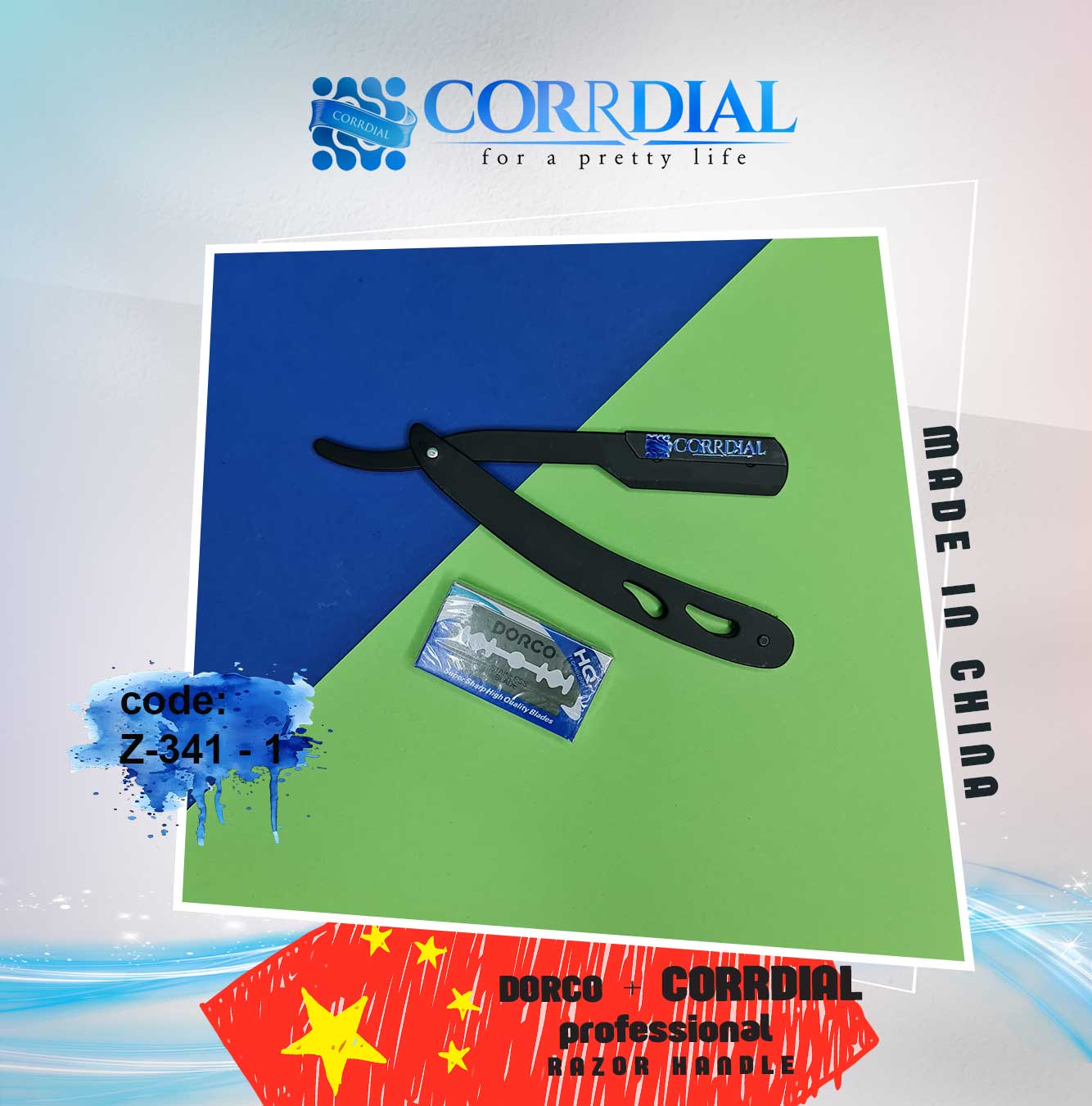 دسته تیغ فلزی کردیال + بسته 10 عددی تیغ دورکو (تولید چین و ویتنام ، اصلی ، بیمه ارسال،(10) DORCO + CORRDIAL RAZOR METAL HANDLE)